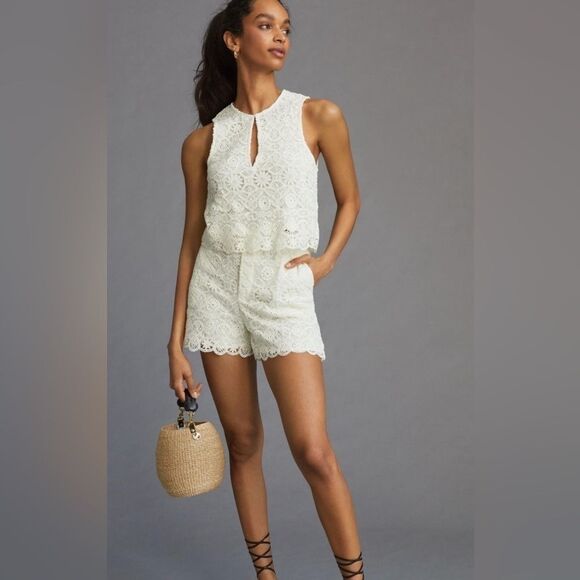 Anthropologie Maeve Ivory Crochet Eyelet Shorts Size 00 - Picture 3 of 8